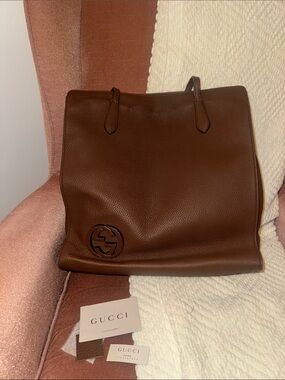 Gucci Brown Pebbled Leather Shoulder Tote